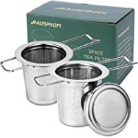 HAUSPROFI - Filtro de té y Tapa (304 Acero Inoxidable- para té Suelto- Mango Plegable- 2 Unidades)